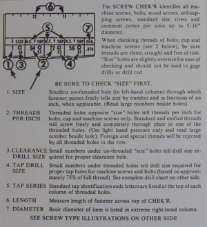 Screw Chek’r SAE/ Inch Screw Thread Size Gauge (No. 1 to 5/16) 1/8 Inch Heavy Gauge Steel Screw Checker, Made in USA