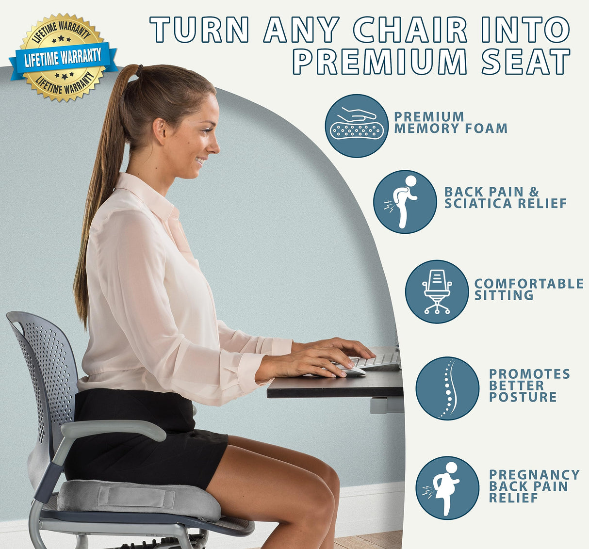 ComfiLife Premium Comfort Seat Cushion - Non-Slip Orthopedic 100% Memory Foam Coccyx Cushion for Tailbone Pain - Cushion for Office Chair Car Seat - Back Pain & Sciatica Relief (Gray)