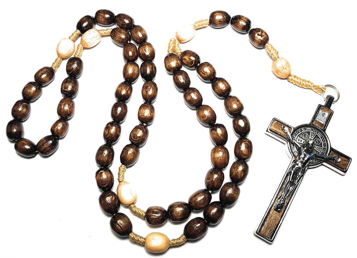Made in Italy Rosary Blessed by Pope Francis Vatican Rome Holy Father Medal Cross Saint Benedict Patron Saint of Students, Christian Values Honor Veterans US Army solders Addiction Dependence (Brown)