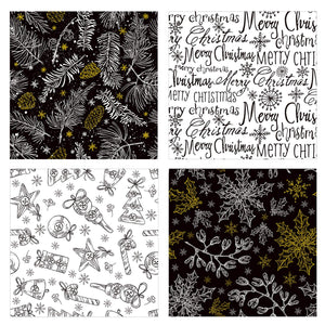 Christmas Wrapping Paper - Classic Black and White Style Designs - 4 Rolls - 30 inches x 10 feet per Roll