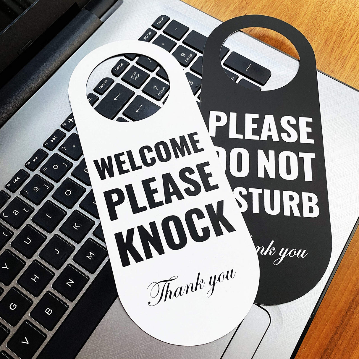 Do Not Disturb Door Hanger Sign 2 Pack (Black/White Double Sided) Please Do Not Disturb on Front and Welcome Please Knock on Back Side, for Office Home Clinic Dorm Online Class and Meeting Session