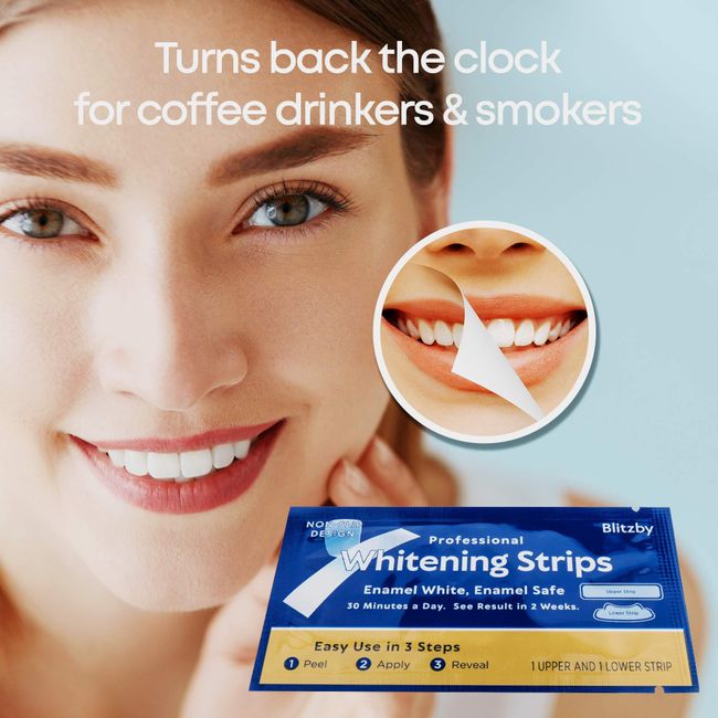 Blitzby Teeth Whitening Strips - 30 Minutes Express - Professional Effects - 28 Strips