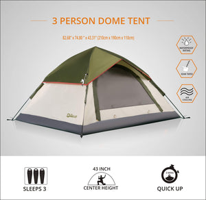 QUICK-UP 2-3 Person Tents for Camping Backpacking, Instant Pop Up Hiking Tent 2-3 Person Easy Set Up, Double Layer Outdoor Water-Resistant Lightweight with Rainfly Top Mesh and Carry Bag - 7' x 6.3'