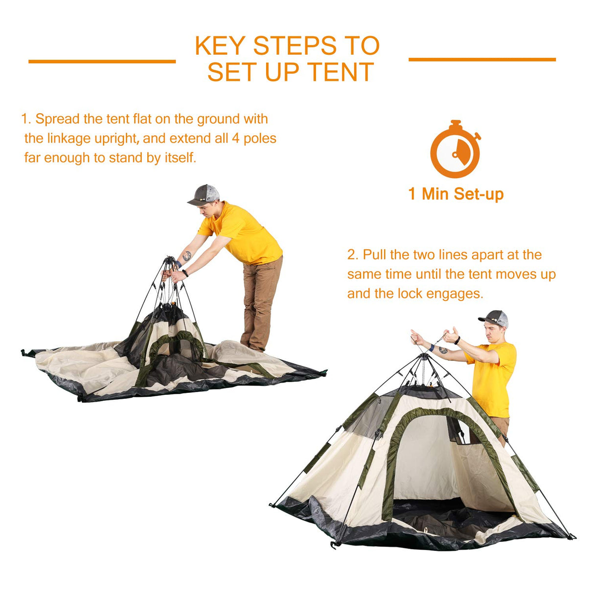 QUICK-UP 2-3 Person Tents for Camping Backpacking, Instant Pop Up Hiking Tent 2-3 Person Easy Set Up, Double Layer Outdoor Water-Resistant Lightweight with Rainfly Top Mesh and Carry Bag - 7' x 6.3'