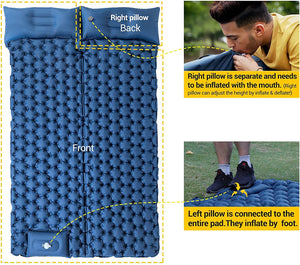 LUXEAR Sleeping Pad for Camping, Inflatable Camping Pad for 2 Person Foot Press Lightweight Backpacking Mat for Hiking Travel Camping Durable Waterproof Air Mattress Compact Hiking Pad
