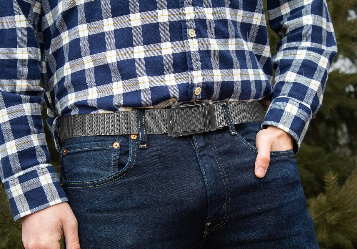 CHAOREN Ratchet Belt for Men - Mens Belt Casual 1 3/8" for Golf Pants - Outside Tail Design Easier to Tighten
