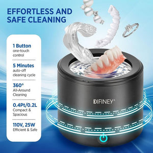 Ultrasonic Retainer Cleaner Machine, 48KHz Professional Ultrasonic Cleaner Perfect for Invisalign, Jewelry, Mouth Guard, Dentures, Aligner, Whitening Trays, Toothbrush Head, 110V 25W 0.4Pt/0.2L
